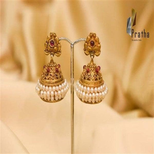 Gold Plated Handcrafted Jhumki With Pearls
